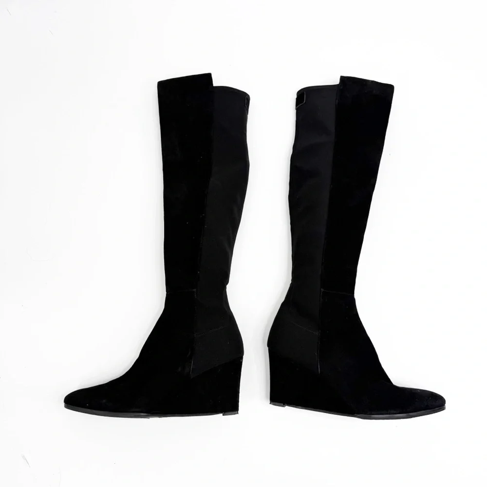 Stuart Weitzman Suede Lander Over The Knee Black Boot 50/50 Tall Boots, Size 9M